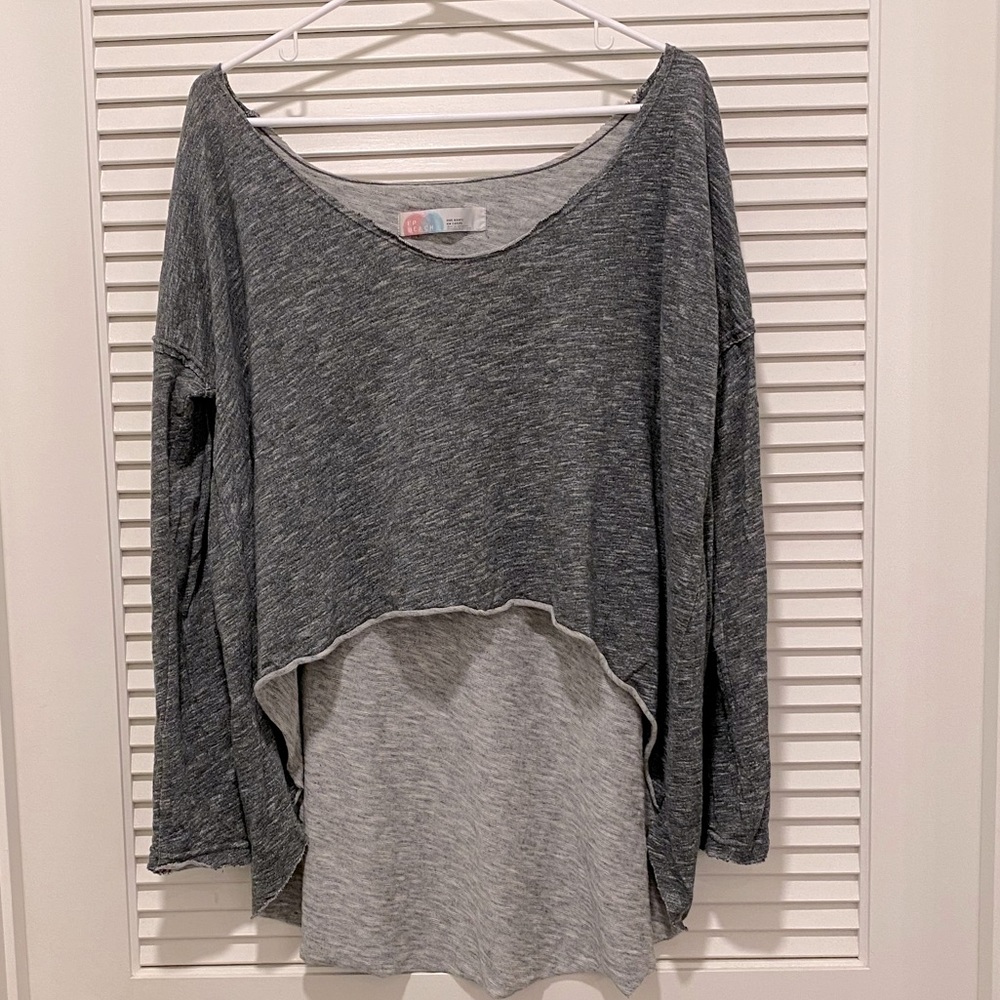 Free People Beach One Size Hi Low Grey Sweater (Sweatshirt) Top